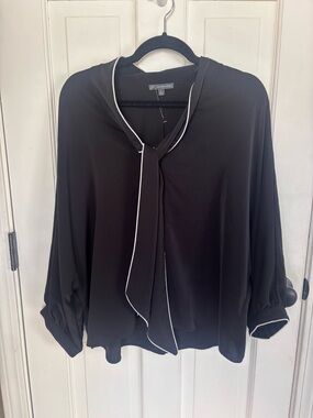 Adrianna Papell Black Tie-Neck Blouse